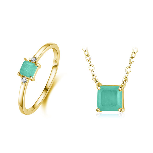 The Green Square Ring & Necklace Jewelry Set - RawaJewels